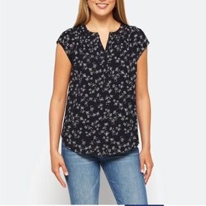 Women's Navy Blue Floral Cap Sleeve Blouse